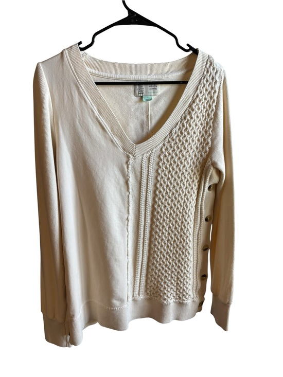 saturday sunday Tops - Women’s Cream V-Neck Sweater with Side Button Detail - Soft Knit